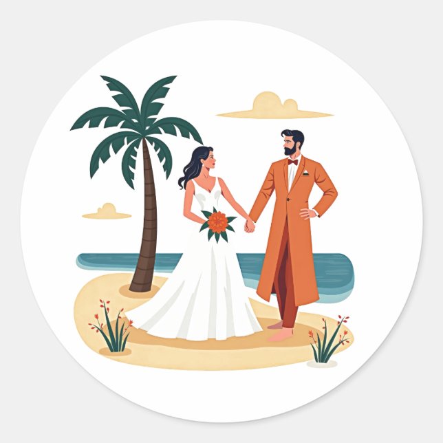 Tropische Hochzeitsticker Runder Aufkleber (Vorderseite)
