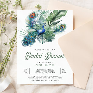 Tropische indische Pfauen-Blumen-Hochzeitsdusche Einladung