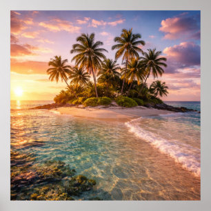 Tropische Insel bei Sonnenuntergang Poster