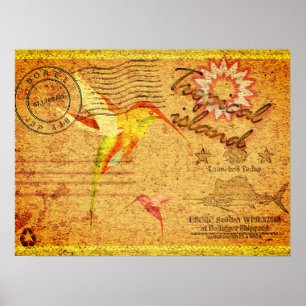 Tropische Insel Kolibri Vintage-Postkarte Poster
