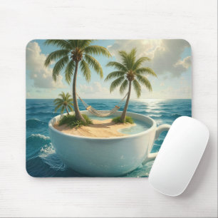 Tropische Insel mit Hängematte in einer Teetasse Mousepad