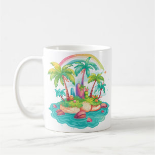 Tropische Insel mit Palmen und Regenbogen Kaffeetasse