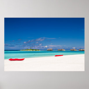 Tropische Insel mit Sandstrand und Palmen Poster