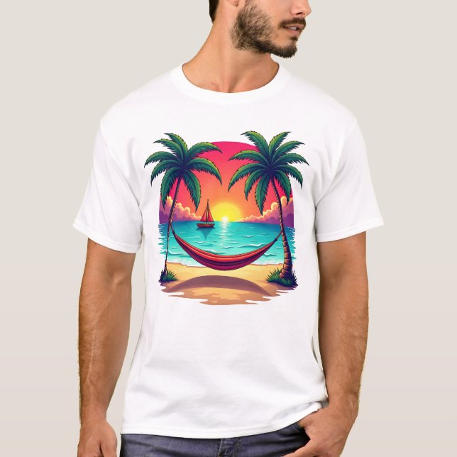 Tropische Insel mit Sonnenuntergang T-Shirt (Vorderseite)
