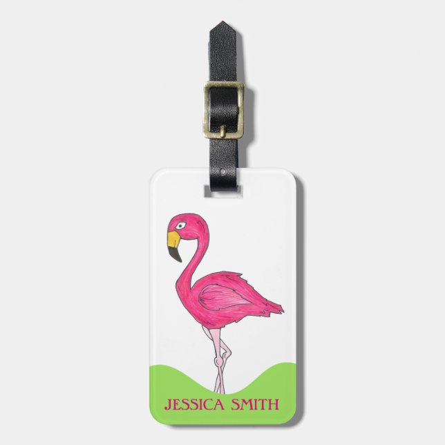 Tropische Insel Rosa Flamingo Bird Personalisiert Gepäckanhänger (Vorderseite vertikal)