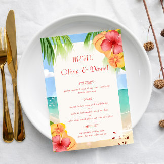 Tropische Insel Strand Blumen Hochzeit Menükarte
