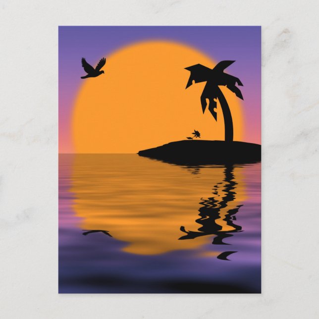 Tropische Insel Sunset Postcard Postkarte (Vorderseite)