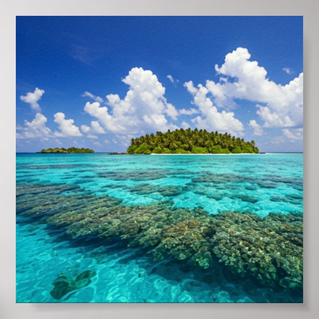 Tropische Insel und Korallenriff Poster (Vorne)