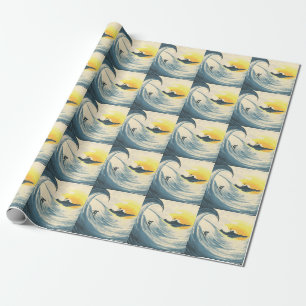Tropische Insel, Welle, Surfer Sonnenuntergang. Geschenkpapier