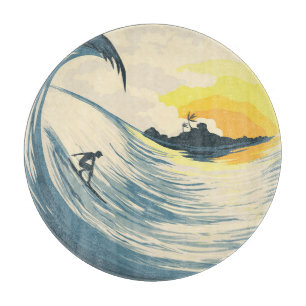 Tropische Insel, Welle, Surfer Sonnenuntergang. Schneidebrett