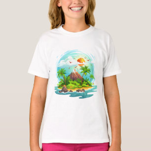 Tropische Inselansicht – Ozean, Palmen & Strand T-Shirt