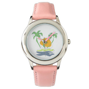 Tropische Inselstrandkulisse. Umriss Palme  Armbanduhr