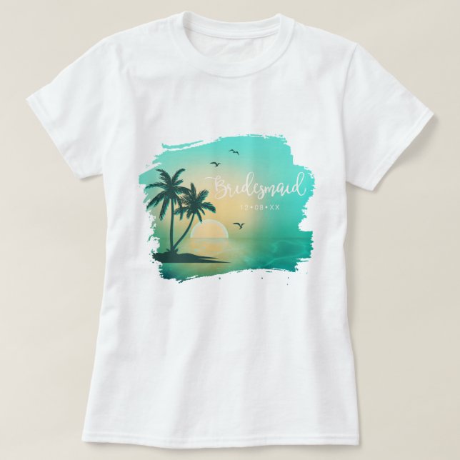 Tropische Isle Sunrise Bridesmaid Aquamarin ID581 T-Shirt (Design vorne)