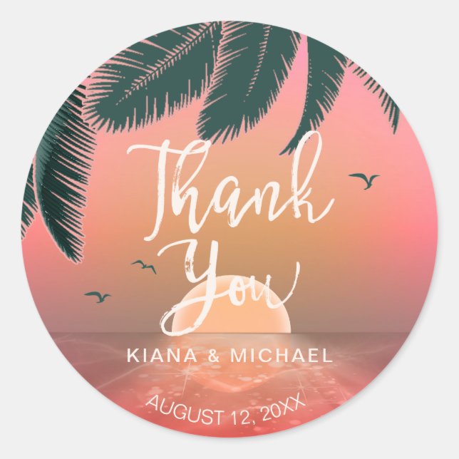 Tropische Isle Sunrise Danke Pink ID581 Runder Aufkleber (Vorderseite)