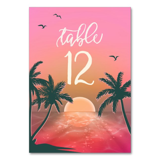 Tropische Isle Sunrise Wedding Pink ID581 Tischnummer (Vorderseite)