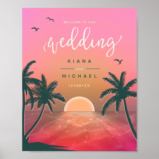 Tropische Isle Sunrise Wedding Welcome Pink ID581 Poster (Vorne)
