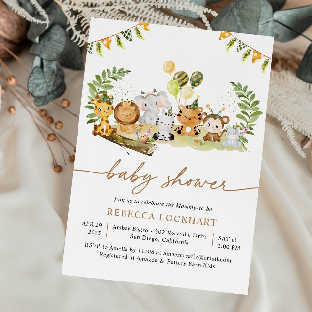 Tropische Jungle Safari Tierbabydusche neutral Einladung (Von Creator hochgeladen)