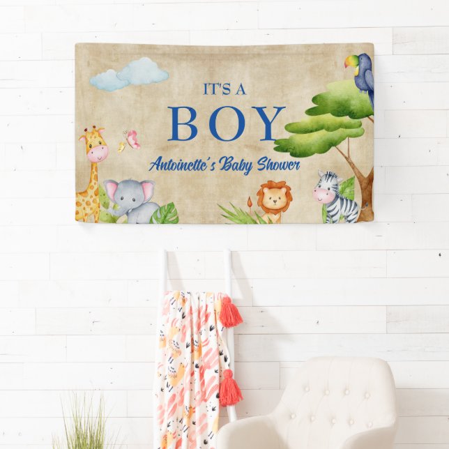 Tropische Jungle Safari Tiere Baby Boy Dusche Banner (Insitu)