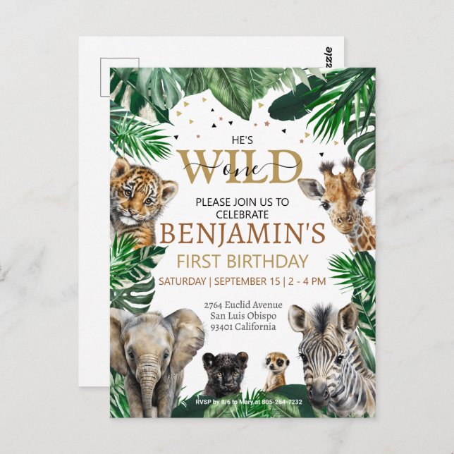 Tropische Jungle Safari Tiere Geburtstag Postkarte (Vorne/Hinten)