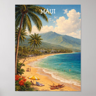Tropische Ka'anapali Beach Maui Vintage Reise Poster