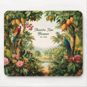 Tropische Kakaopapageien-Blumen-Wasserfarbe-Name E Mousepad