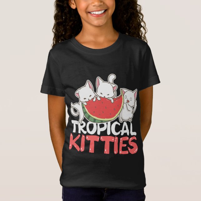 Tropische Kätzchen Funny Cat Kitten Watermelon T-Shirt (Vorderseite)