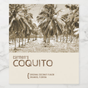 Tropische Kokosnuss-Palme für Coquito Weinetikett