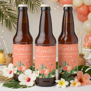 Tropische Korallen-Blumen-Junggesellinnenabschied Bierflaschenetikett