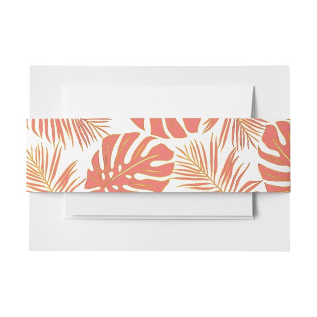 Tropische Korallen, Goldmonstera, Blätter aus Palm Einladungsbanderole (Vorderseite Beispiel)