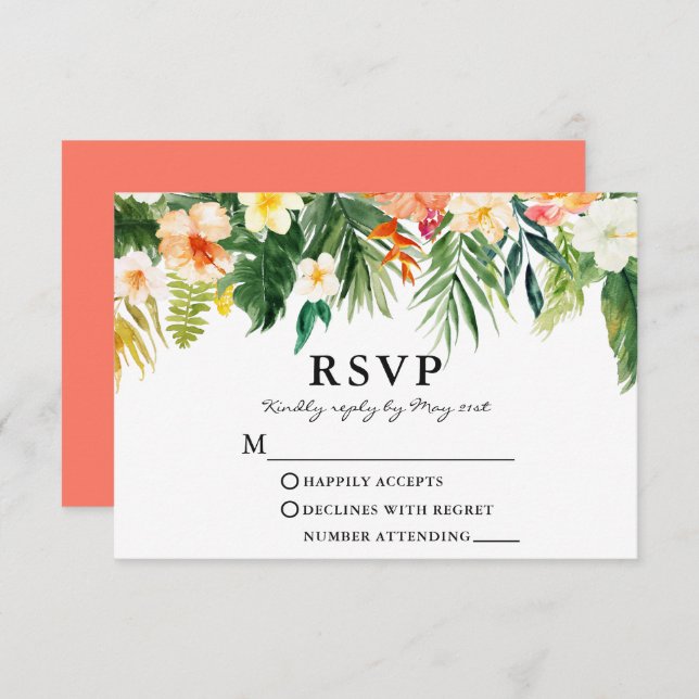 Tropische Korallenflora RSVP Karte (Vorne/Hinten)