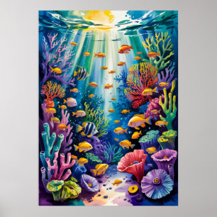 Tropische Korallenriff-Aquarell-Meeresleben-Kunst Poster