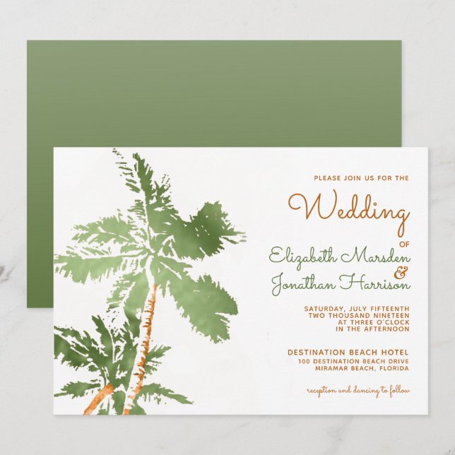 Tropische Kupfer Palmen Bäume Eleganter Strand Hoc Einladung (Vorne/Hinten)