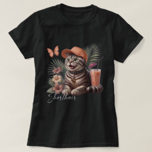 Tropische Kurzhaar-Katzen-Cap-Smoothie-Kunst T-Shirt