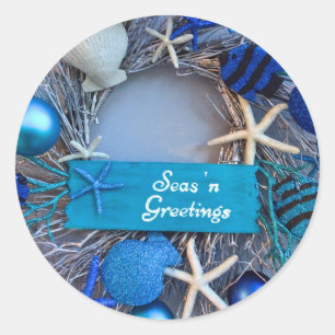 Tropische Küste Seashell Weihnachten Runder Aufkleber