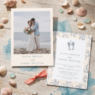 Tropische Küstenblaue-Seepferdchen-Strand-Hochzeit Einladung