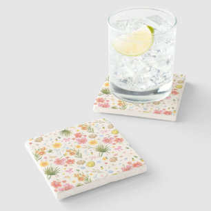 Tropische Küstenhandgezogene Blume und Muscheln Steinuntersetzer