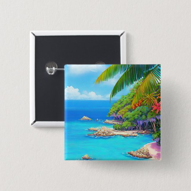 Tropische Lagune Button (Vorne & Hinten)