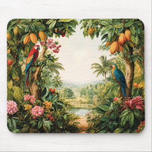 Tropische Landschaft Kakao Papageien Blume Aquarel Mousepad