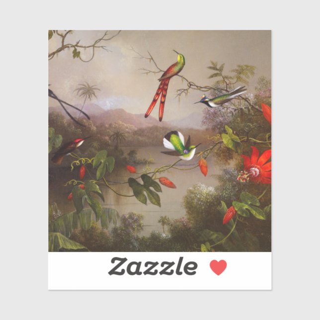 Tropische Landschaft mit zehn Hummingbirds Heade Aufkleber (Blatt)