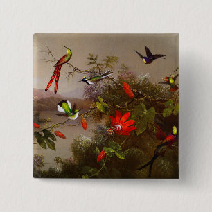 Tropische Landschaft mit zehn Hummingbirds Heade Button