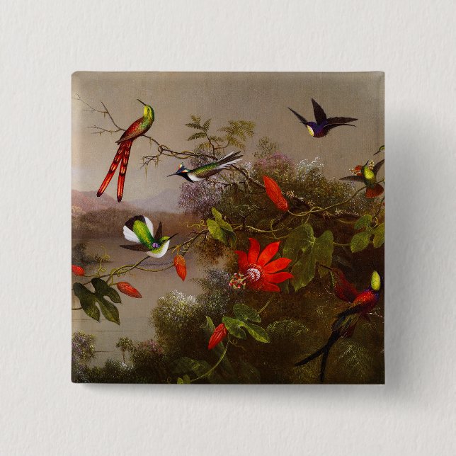 Tropische Landschaft mit zehn Hummingbirds Heade Button (Vorderseite)