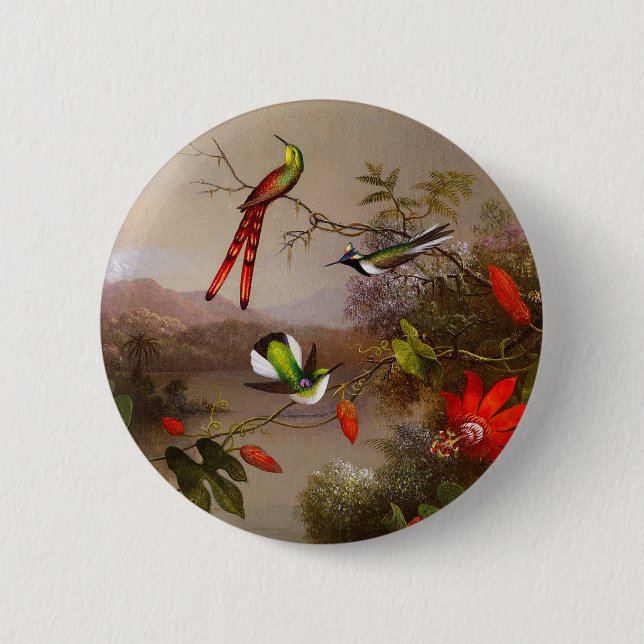 Tropische Landschaft mit zehn Hummingbirds Heade Button (Vorderseite)