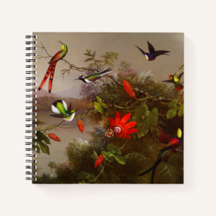 Tropische Landschaft mit zehn Hummingbirds Heade Notizbuch