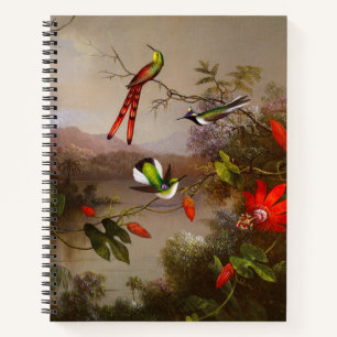 Tropische Landschaft mit zehn Hummingbirds Heade Notizbuch