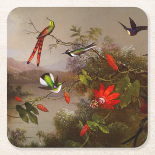 Tropische Landschaft mit zehn Hummingbirds Heade Rechteckiger Pappuntersetzer