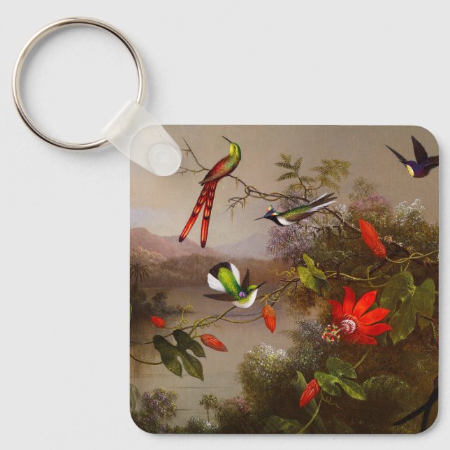 Tropische Landschaft mit zehn Hummingbirds Heade Schlüsselanhänger (Vorderseite)