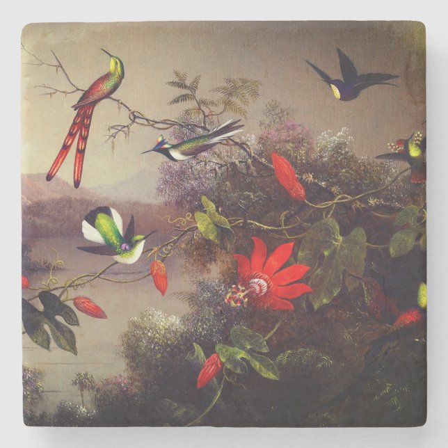 Tropische Landschaft mit zehn Hummingbirds Heade Steinuntersetzer (Vorderseite)
