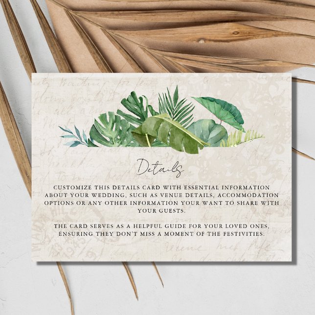 Tropische Leaf-Age Papier Beach Hochzeit in Urlaub Begleitkarte (Tropical Leaf Aged Paper Beach Destination Wedding Enclosure Card)