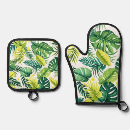 Tropische Leaf-Geschichte - Monstera & Banana Leaf Ofenhandschuh & Topflappen-Set