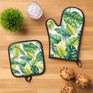 Tropische Leaf-Geschichte - Monstera & Banana Leaf Ofenhandschuh & Topflappen-Set